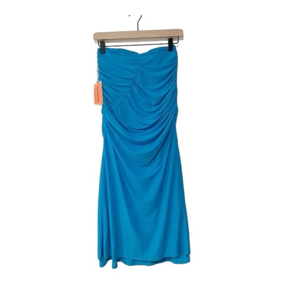 SIMON MILLER Blue Swizzle Strapless Ruched Side Slit Maxi Dress Medium - Picture 7 of 10